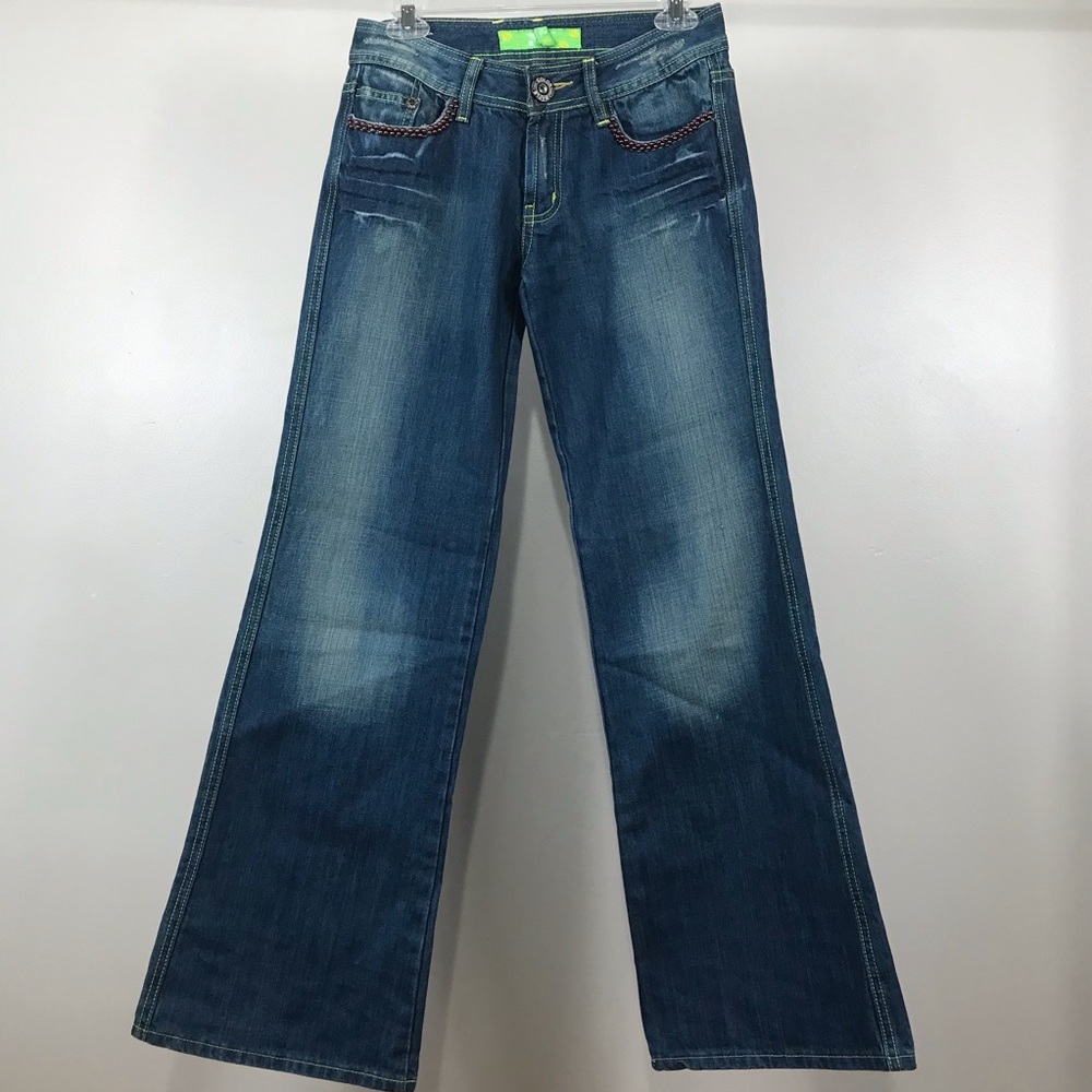 Color maple wide leg purple bead embellished jeans